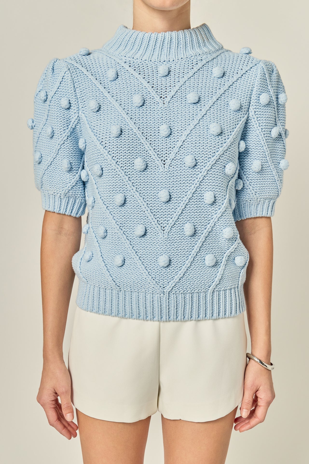 ENGLISH FACTORY - Pom Pom Puff Sleeve Sweater - SWEATERS & KNITS available at Objectrare