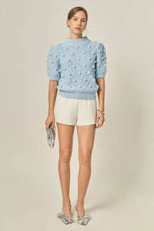ENGLISH FACTORY - Pom Pom Puff Sleeve Sweater - SWEATERS & KNITS available at Objectrare