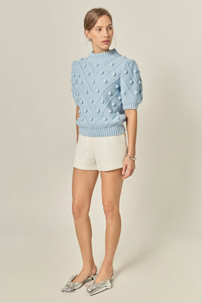 ENGLISH FACTORY - Pom Pom Puff Sleeve Sweater - SWEATERS & KNITS available at Objectrare