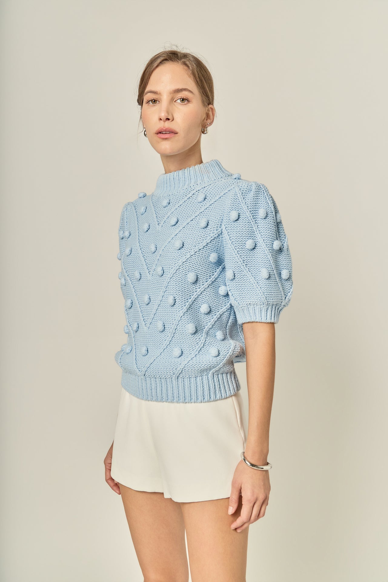 ENGLISH FACTORY - Pom Pom Puff Sleeve Sweater - SWEATERS & KNITS available at Objectrare