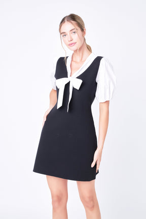 ENGLISH FACTORY - Bow Tie Mixed Media Dress - DRESSES available at Objectrare