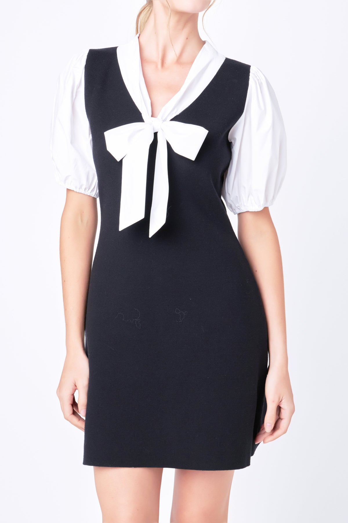 ENGLISH FACTORY - Bow Tie Mixed Media Dress - DRESSES available at Objectrare