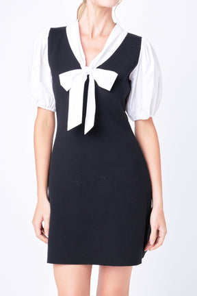 ENGLISH FACTORY - Bow Tie Mixed Media Dress - DRESSES available at Objectrare