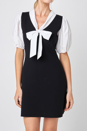 ENGLISH FACTORY - Bow Tie Mixed Media Dress - DRESSES available at Objectrare