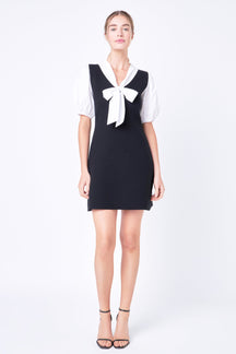 ENGLISH FACTORY - Bow Tie Mixed Media Dress - DRESSES available at Objectrare
