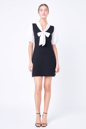 ENGLISH FACTORY - Bow Tie Mixed Media Dress - DRESSES available at Objectrare