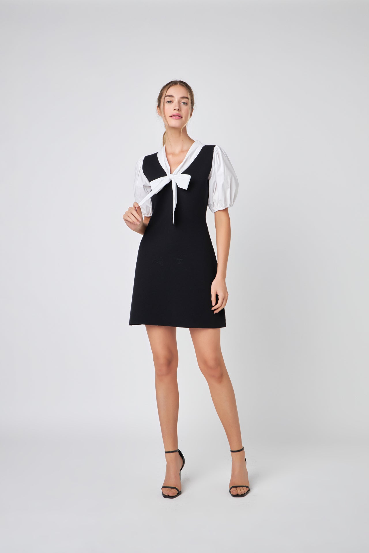 ENGLISH FACTORY - Bow Tie Mixed Media Dress - DRESSES available at Objectrare