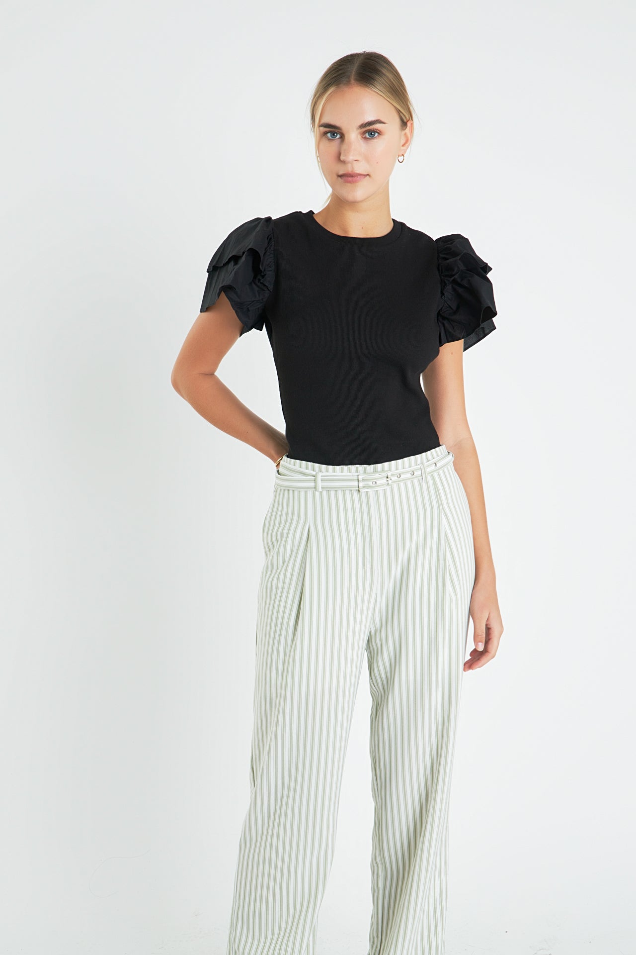 ENGLISH FACTORY - English Factory - Mixed Media Ruffled Knit Top - TOPS available at Objectrare