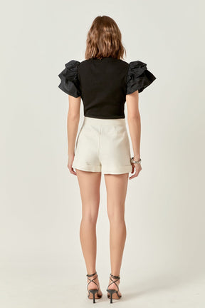 ENGLISH FACTORY - Mixed Media Ruffled Knit Top - TOPS available at Objectrare