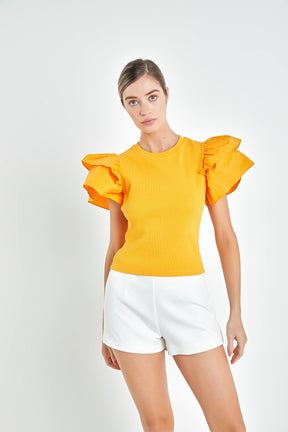 ENGLISH FACTORY - English Factory - Mixed Media Ruffled Top - TOPS available at Objectrare