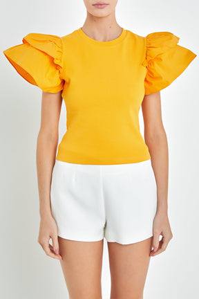 ENGLISH FACTORY - English Factory - Mixed Media Ruffled Top - TOPS available at Objectrare