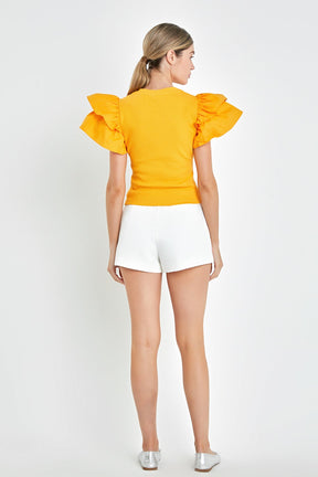 ENGLISH FACTORY - English Factory - Mixed Media Ruffled Top - TOPS available at Objectrare