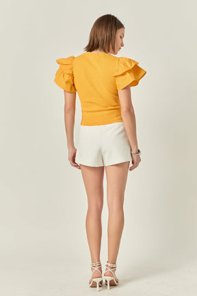ENGLISH FACTORY - Mixed Media Ruffled Knit Top - TOPS available at Objectrare