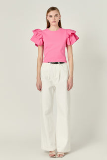 ENGLISH FACTORY - English Factory - Mixed Media Ruffled Top - TOPS available at Objectrare