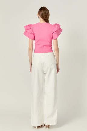 ENGLISH FACTORY - English Factory - Mixed Media Ruffled Top - TOPS available at Objectrare