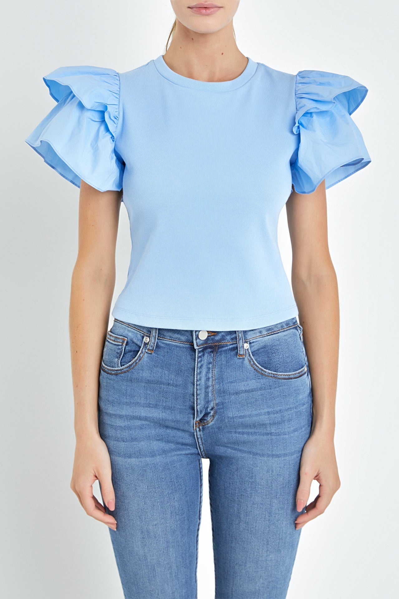 ENGLISH FACTORY - English Factory - Mixed Media Ruffled Top - TOPS available at Objectrare