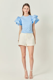 ENGLISH FACTORY - Mixed Media Ruffled Knit Top - TOPS available at Objectrare