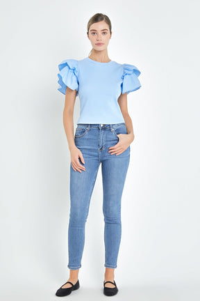 ENGLISH FACTORY - English Factory - Mixed Media Ruffled Top - TOPS available at Objectrare