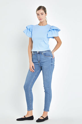 ENGLISH FACTORY - English Factory - Mixed Media Ruffled Top - TOPS available at Objectrare