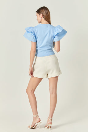 ENGLISH FACTORY - Mixed Media Ruffled Knit Top - TOPS available at Objectrare
