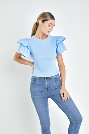 ENGLISH FACTORY - English Factory - Mixed Media Ruffled Top - TOPS available at Objectrare