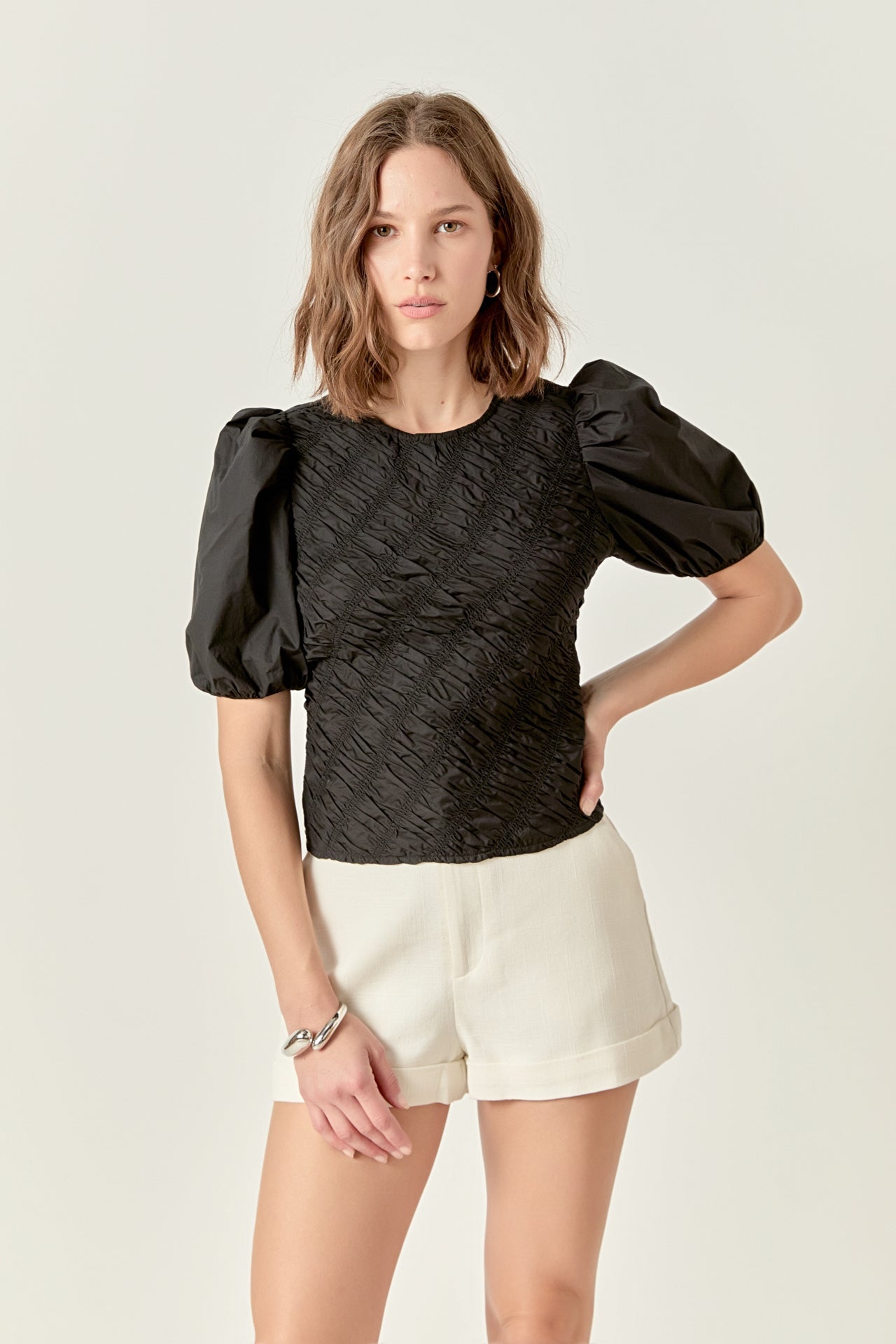 ENGLISH FACTORY - Asymmetrical Smocked Top - TOPS available at Objectrare