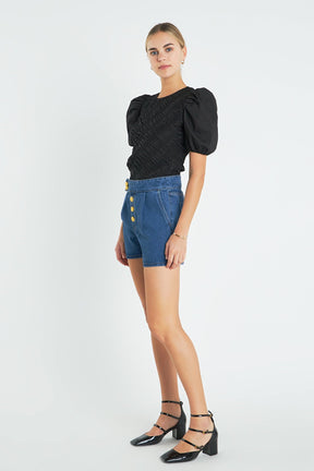 ENGLISH FACTORY - Asymmetrical Smocked Top - TOPS available at Objectrare