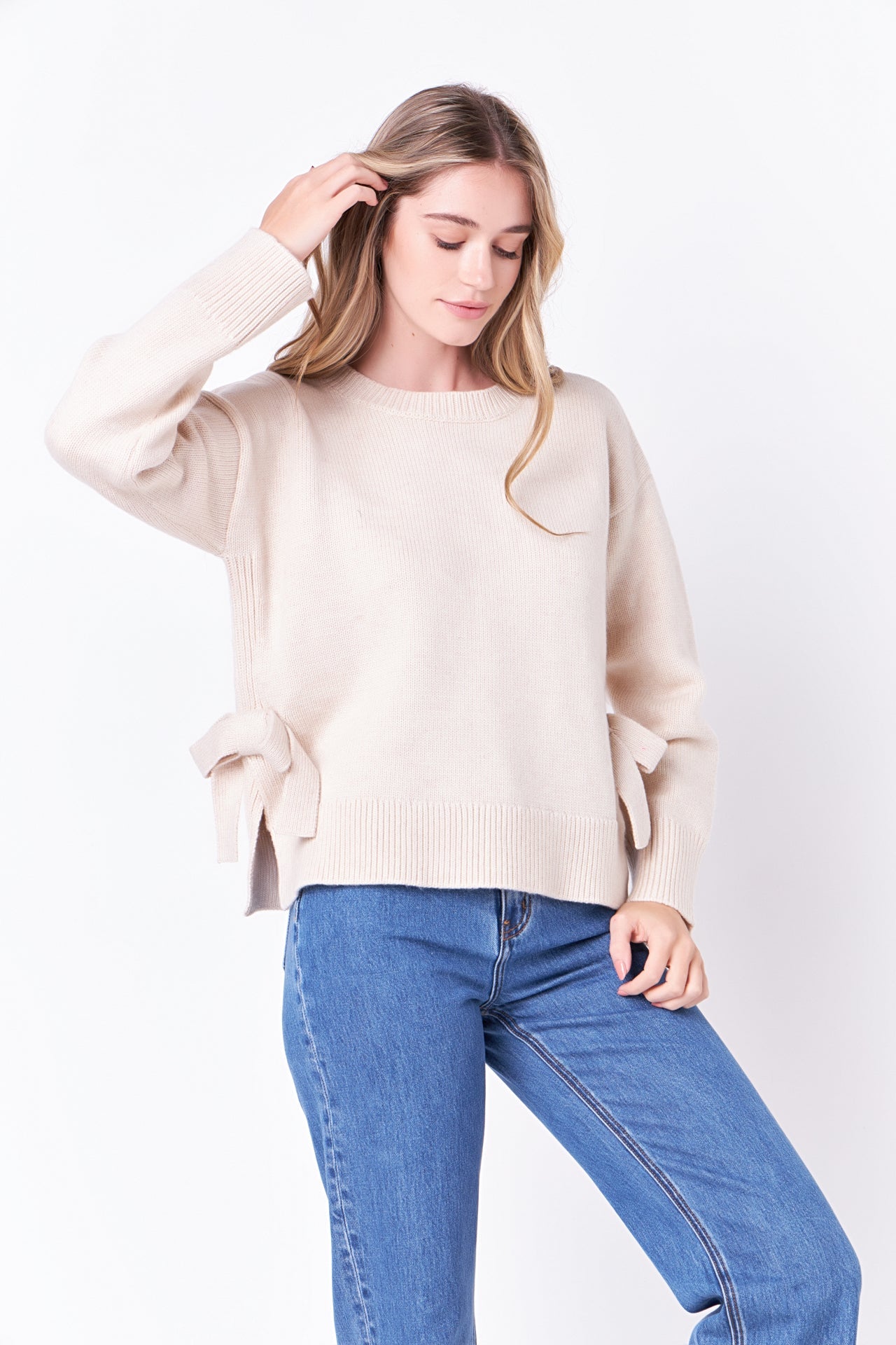 Side Tie Crewneck Sweater