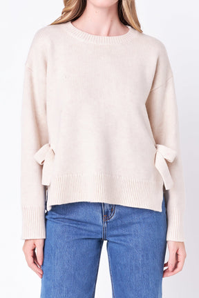 Side Tie Crewneck Sweater