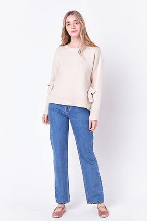Side Tie Crewneck Sweater