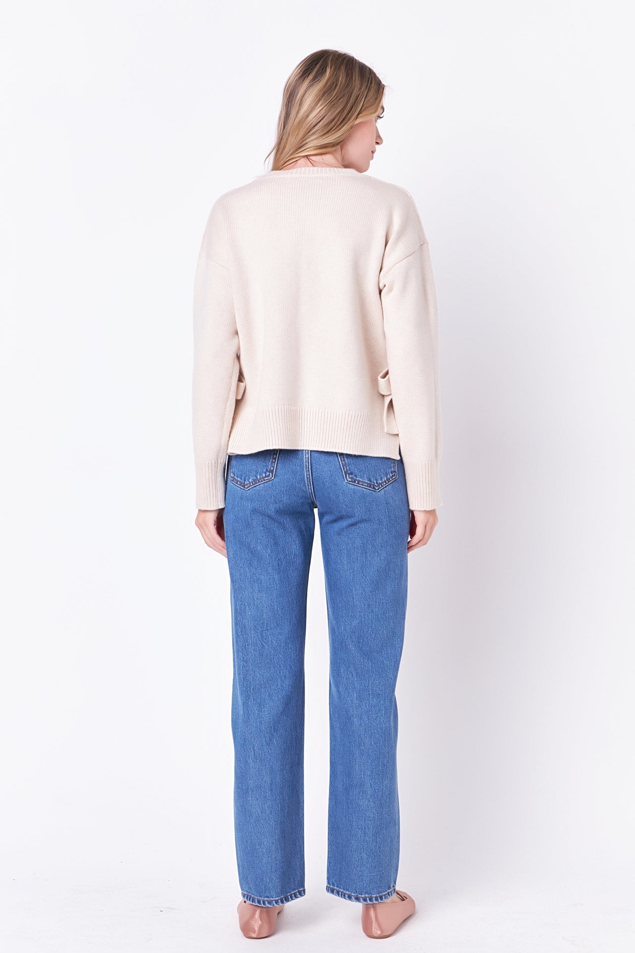 Side Tie Crewneck Sweater
