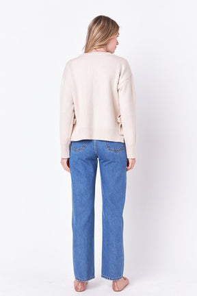 Side Tie Crewneck Sweater