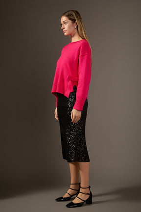 ENGLISH FACTORY - Side Tie Crewneck Sweater - SWEATERS & KNITS available at Objectrare