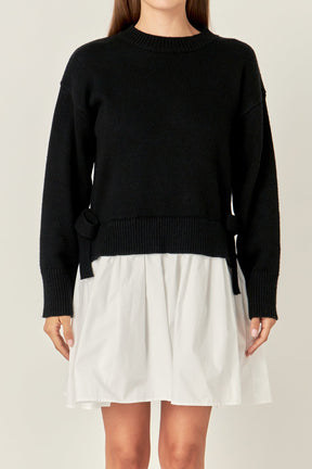 ENGLISH FACTORY - Side Tie Mixed Media Mini Dress - DRESSES available at Objectrare