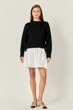 ENGLISH FACTORY - Side Tie Mixed Media Mini Dress - DRESSES available at Objectrare