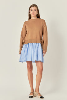 ENGLISH FACTORY - Side Tie Mixed Media Mini Dress - DRESSES available at Objectrare