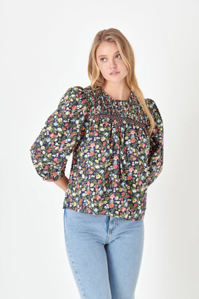 ENGLISH FACTORY - English Factory - Floral Print Pintuck Detail Top - TOPS available at Objectrare