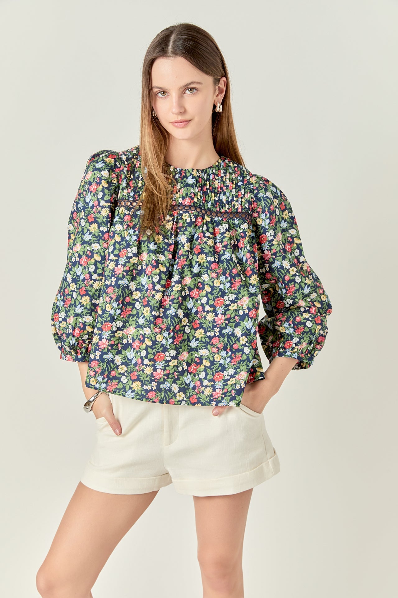 ENGLISH FACTORY - Floral Print Pintuck Detail Top - TOPS available at Objectrare