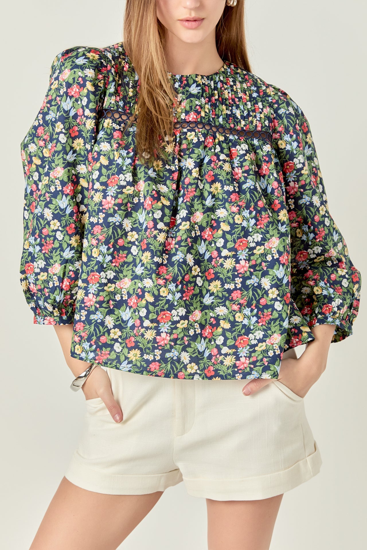 ENGLISH FACTORY - Floral Print Pintuck Detail Top - TOPS available at Objectrare