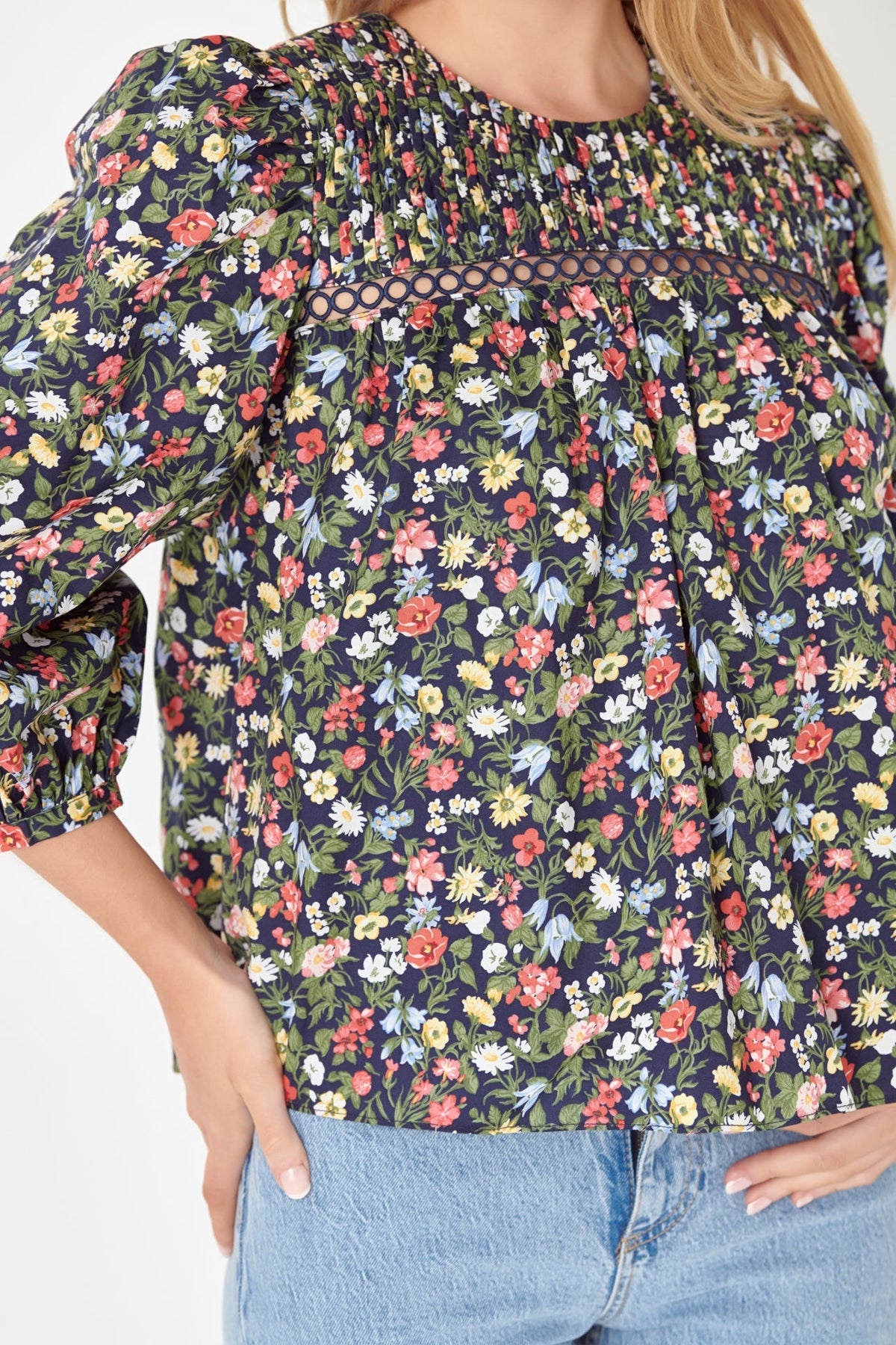 ENGLISH FACTORY - English Factory - Floral Print Pintuck Detail Top - TOPS available at Objectrare