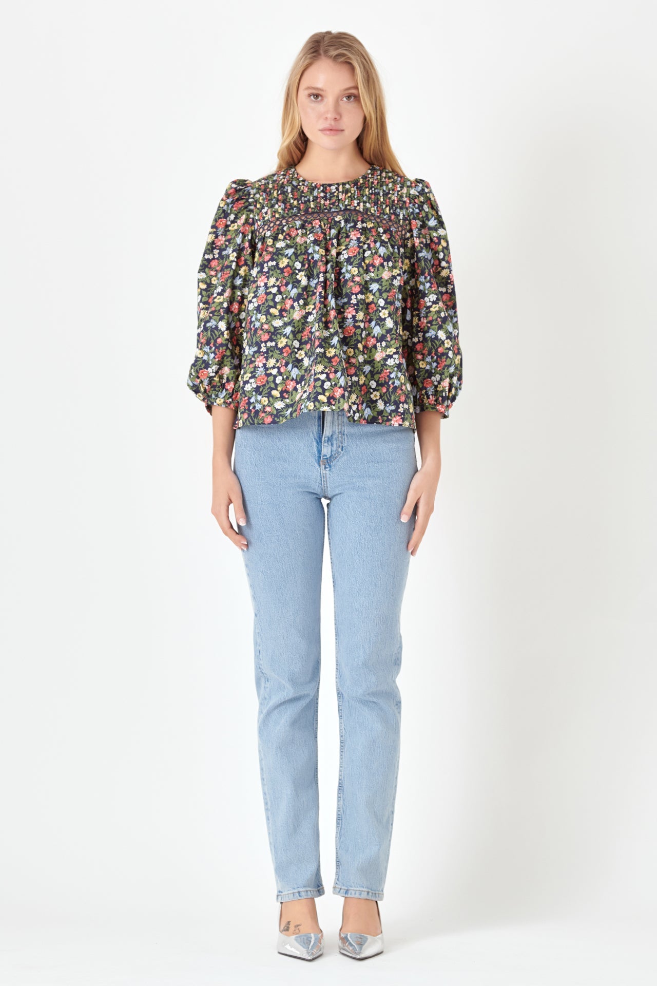 ENGLISH FACTORY - English Factory - Floral Print Pintuck Detail Top - TOPS available at Objectrare