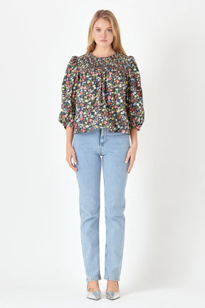 ENGLISH FACTORY - English Factory - Floral Print Pintuck Detail Top - TOPS available at Objectrare