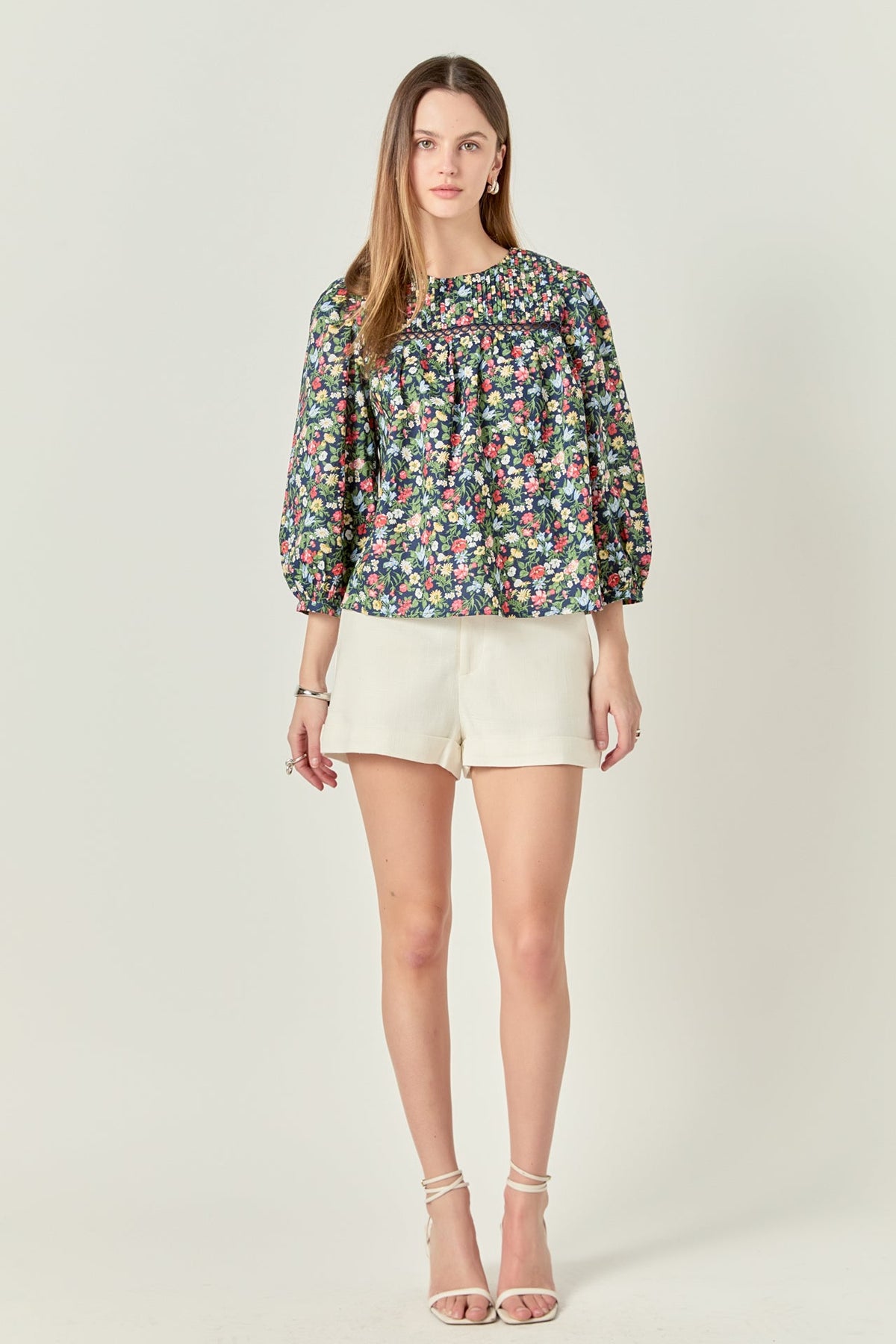 ENGLISH FACTORY - Floral Print Pintuck Detail Top - TOPS available at Objectrare