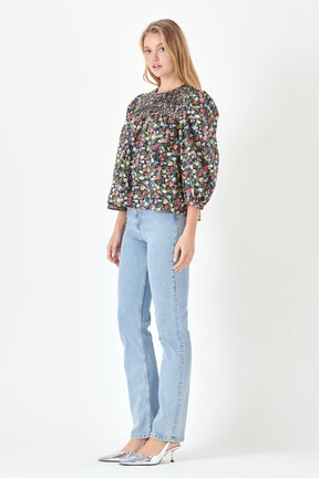 ENGLISH FACTORY - English Factory - Floral Print Pintuck Detail Top - TOPS available at Objectrare