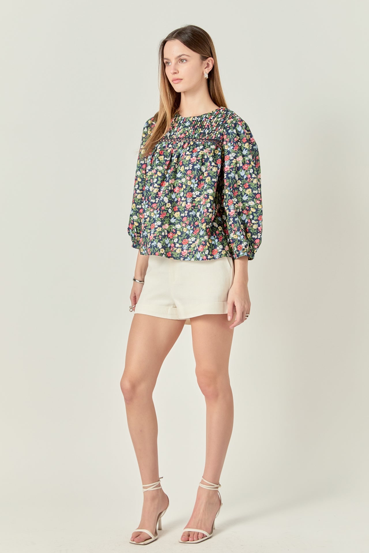 ENGLISH FACTORY - Floral Print Pintuck Detail Top - TOPS available at Objectrare