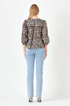 ENGLISH FACTORY - English Factory - Floral Print Pintuck Detail Top - TOPS available at Objectrare