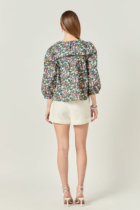 ENGLISH FACTORY - Floral Print Pintuck Detail Top - TOPS available at Objectrare