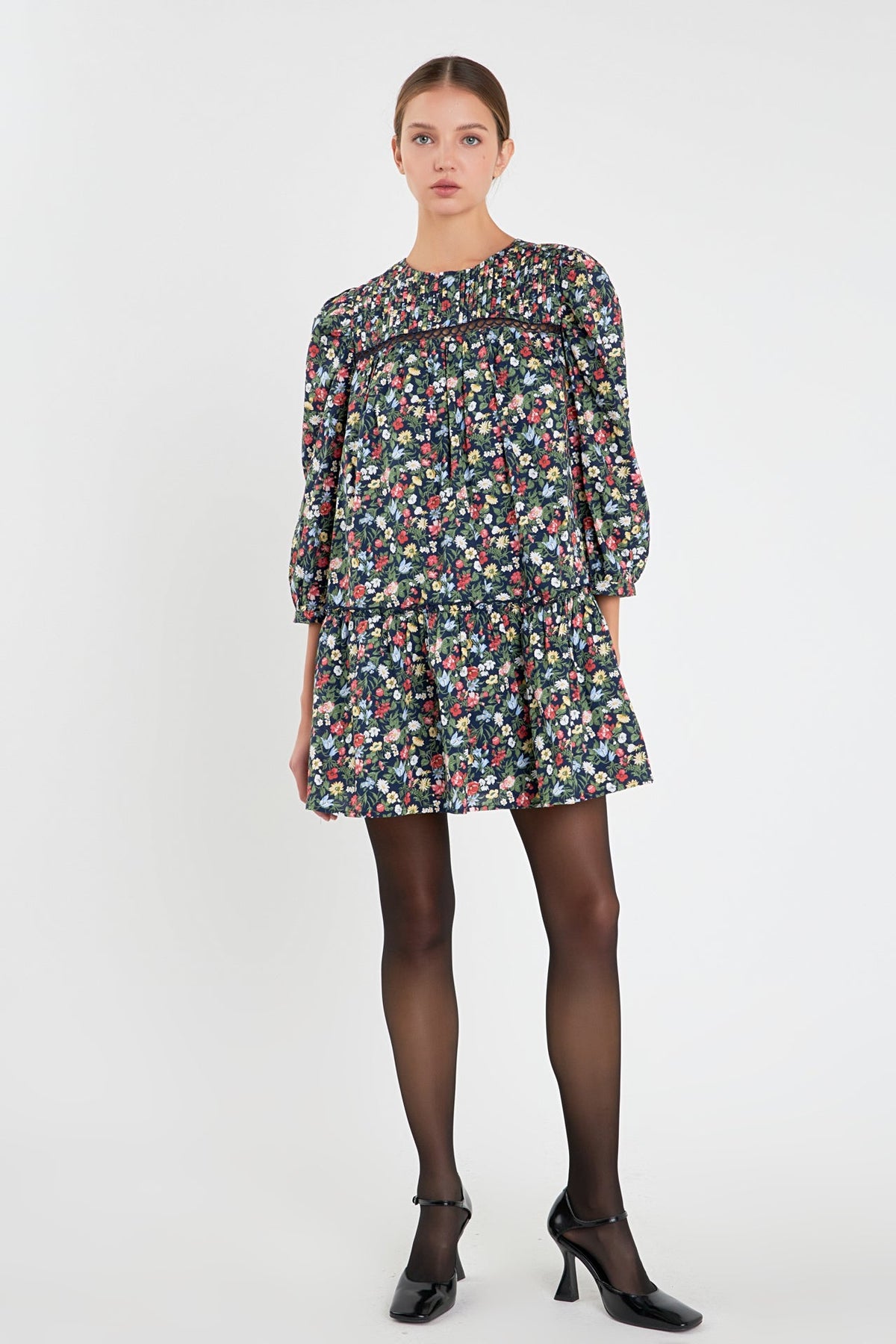 ENGLISH FACTORY - Floral Print Pintuck Mini Dress - DRESSES available at Objectrare