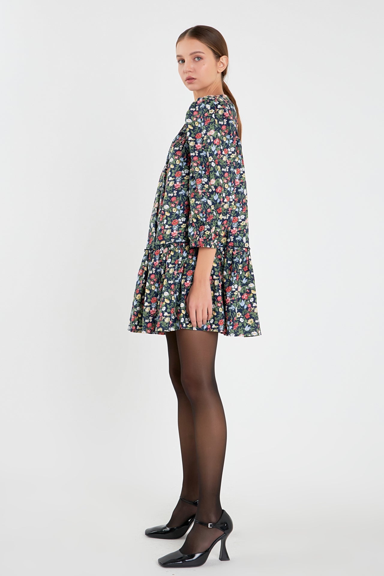 ENGLISH FACTORY - English Factory - Floral Print Pintuck Mini Dress - DRESSES available at Objectrare