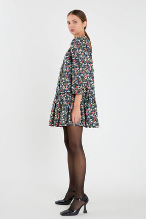 Floral Print Pintuck Mini Dress